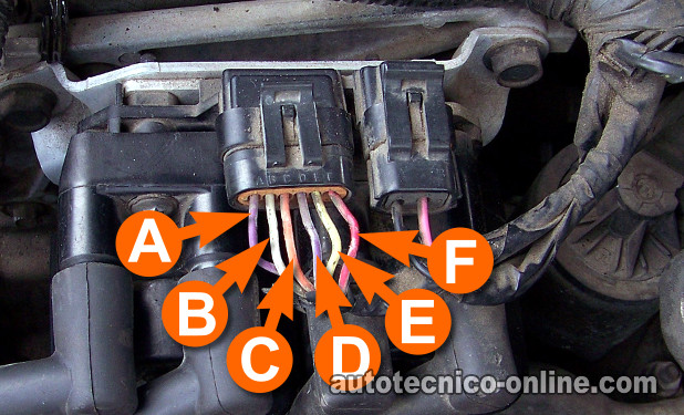 Circuitos Del Conector De 6 Cables Del Módulo. Cómo Probar La Bobina De Encendido GM 2.2L Cavalier, Sunfire Circuitos Del Conector De 6 Cables Del Módulo. Cómo Probar La Bobina De Encendido GM 2.2L Cavalier, Sunfire