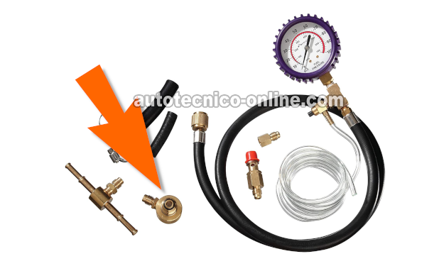Verificando La Presión Con Medidor De Presión De Combustible. Cómo Probar La Bomba De Combustible (1988, 1989, 1990, 1991, 1992, 1993 2.8L V6 TBI Chevrolet S10 Pickup, GMC S15 Pickup, y GMC Sonoma)
