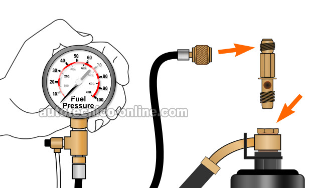 Verificando La Bomba De Combustible Con Un Medidor De Presión De Combustible. Cómo Probar La Bomba De Gasolina (1996, 1997, 1998, 1999, 2000, 2001 2.2L Toyota Camry) Verificando La Bomba De Combustible Con Un Medidor De Presión De Combustible. Cómo Probar La Bomba De Gasolina (1996, 1997, 1998, 1999, 2000, 2001 2.2L Toyota Camry)