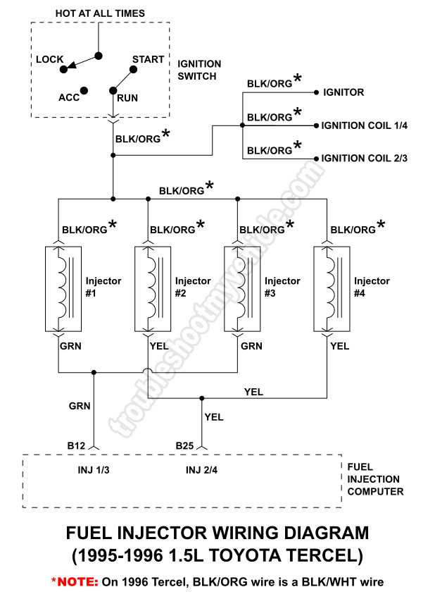 Diagrama Eléctrico De Los Inyectores De Combustible 1995-1996 1.5L Toyota Tercel. Cómo Probar Los Inyectores De Combustible (1995-1996 1.5L Tercel) Diagrama Eléctrico De Los Inyectores De Combustible 1995-1996 1.5L Toyota Tercel. Cómo Probar Los Inyectores De Combustible (1995-1996 1.5L Tercel)