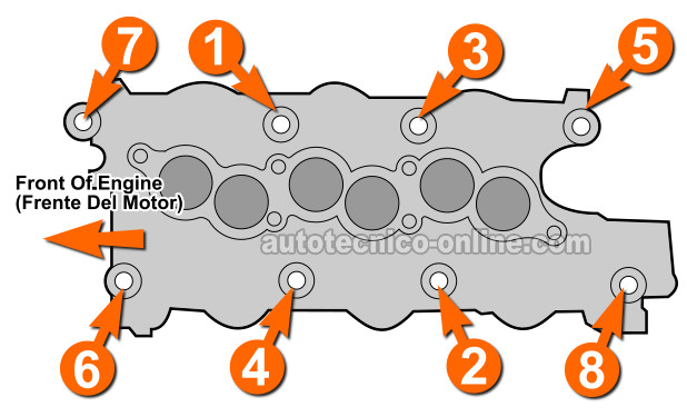 Secuencia Del Apriete De Los Tornillos Del Múltiple De Admisión (1996-1999 3.0L OHV Ford Taurus Y Mercury Sable) Secuencia Del Apriete De Los Tornillos Del Múltiple De Admisión (1996-1999 3.0L OHV Ford Taurus Y Mercury Sable)