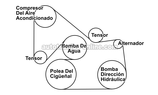 Diagrama De La Banda Serpentina Del Motor 1994-1995 3.8L Ford Mustang (Ford Thunderbird, Mercury Cougar) Diagrama De La Banda Serpentina Del Motor 1994-1995 3.8L Ford Mustang (Ford Thunderbird, Mercury Cougar)