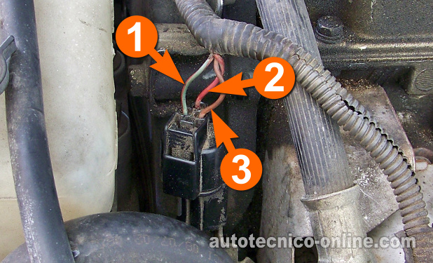 Location of The Crankshaft Position Sensor Connector. Ignition Coil Y Crank Sensor Tests (1.8L, 2.4L Mitsubishi)