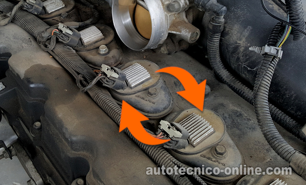 Intercambiando Las Bobinas. Cómo Probar Las Bobinas De Encendido (2002, 2003, 2004, 2005 4.2L Chevrolet TrailBlazer y GMC Envoy) Intercambiando Las Bobinas. Cómo Probar Las Bobinas De Encendido (2002, 2003, 2004, 2005 4.2L Chevrolet TrailBlazer y GMC Envoy)